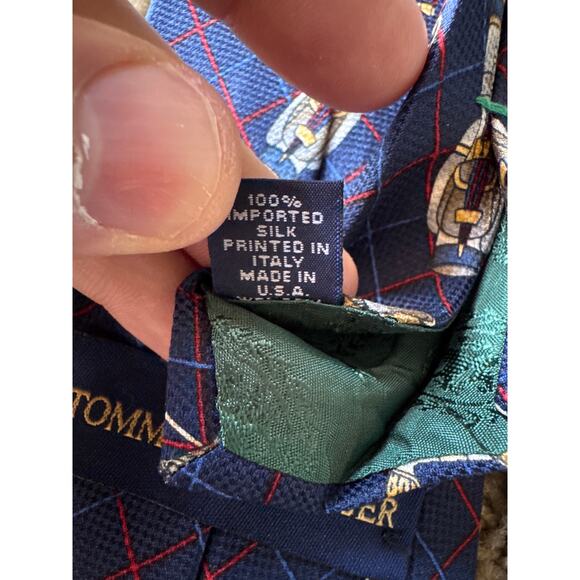 Vintage Tommy Hilfiger USA Made Silk Designer Tie Golf Print Navy Blue - Picture 4 of 4